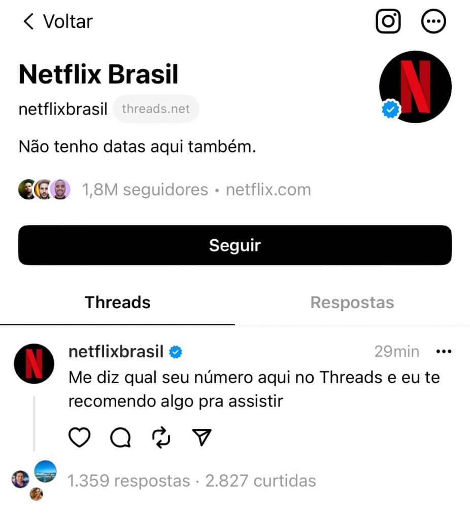 Fonte: Threads Netflix Brasil